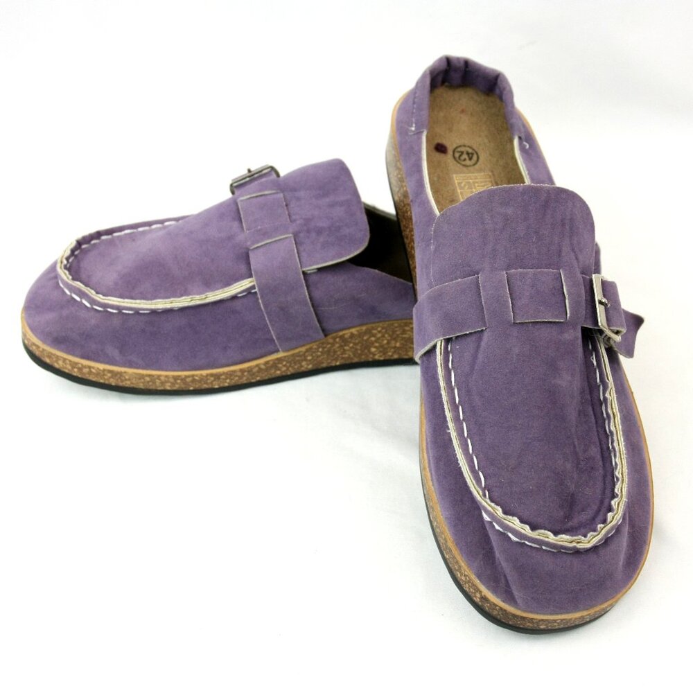 Womens Purple Faux Leather Suede Loafers Shoes Slip Ons Flats Comfort 9.5